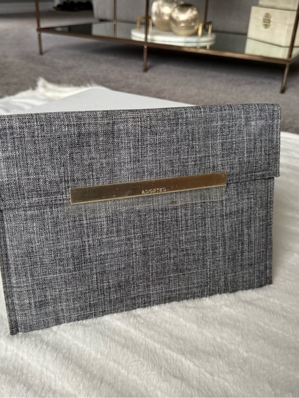 T.J.Maxx Gray Fabric portfolio case with Gold Accent Plate
